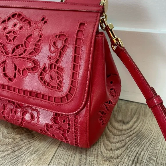 Dolce & Gabbana Medium Sicily Satchel Bag In Intaglio Leather in Red - Picture 7 of 17